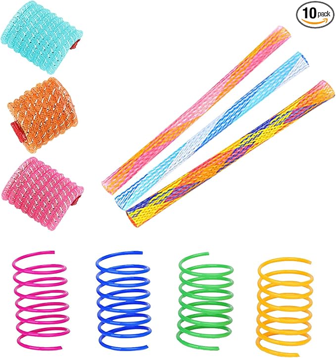 WishLotus Spring Cat Toys, Colorful Cat Spring Toy and Cat Tube Toy Telescopic Cat Mesh Pole Cat Jumping Toy Flexible & Shapable Kitten Chew Toys to Kill Time (10pcs)