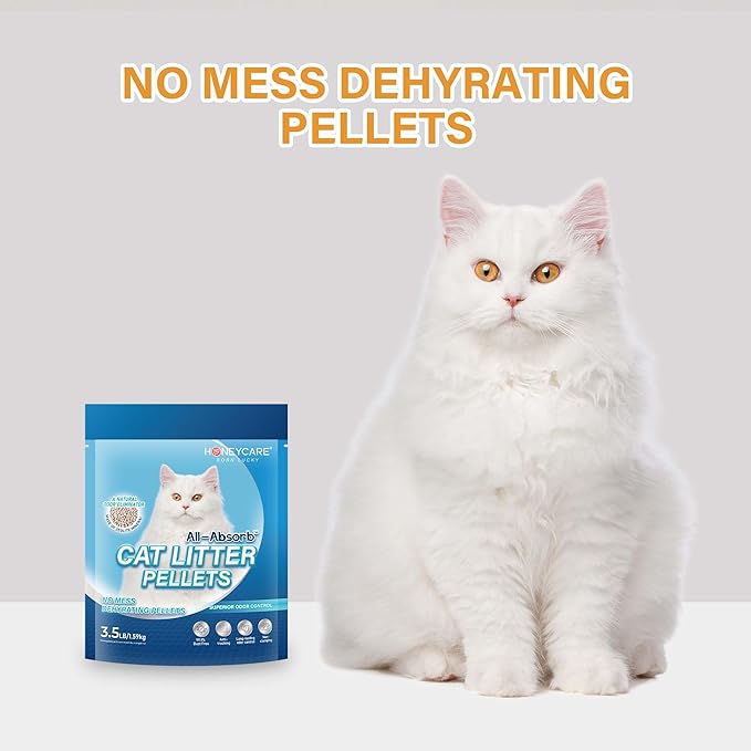 Honey Care All-Absorb Cat Litter Pellets, Zeolite, Long-Lasting Odor Control Non-climping Litter, 14 Lbs Pack