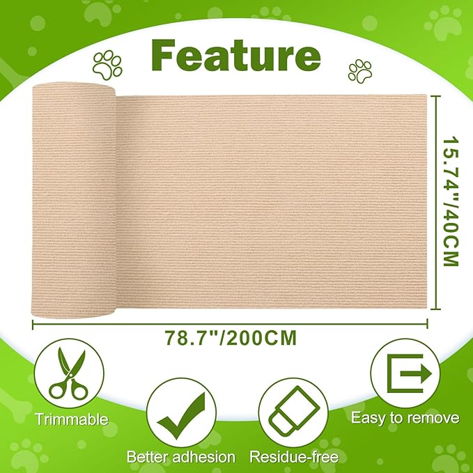 ENONCI 78.7"x15.8" Large Couch Protector from Cat Claws,Anti Scratch Furniture Protector for Cats Corner Wall Scratcher,Replacement for Cat Tree Post Shelves