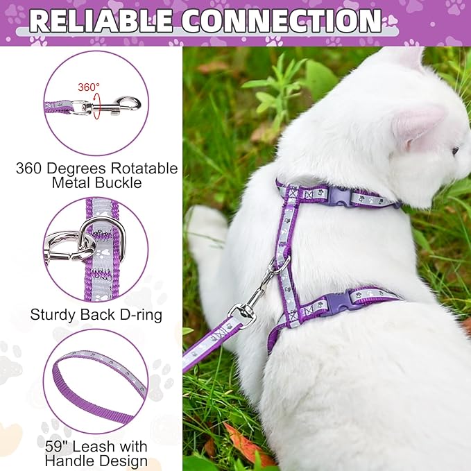 KOOLTAIL Cat Harness and Leash Set, Escape Proof Adjustable Kitten Harness for Walking Travel, Safe & Easy Control Outdoor, Lightweight Soft Pet Harness for Small Medium Large Cats, Purple