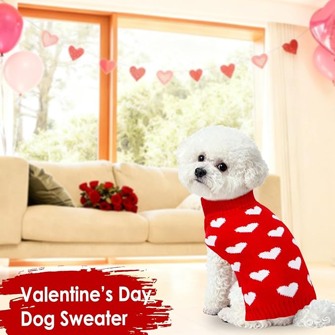 Valentines Dog Sweater, Knit Pet Small Dog Sweater Holiday Valentine’s Day Outfit Clothes for Small Medium Large Dogs Pets (Red, Medium)