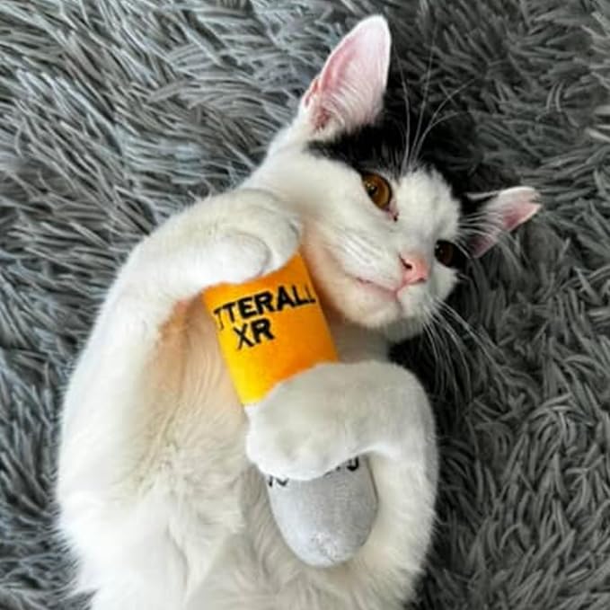 Smokey's Stash Catterall Catnip Toys – 4 Pack Plush Pill Toys with Potent Catnip & Crinkle Paper – Funny Parody Cat Toys for Indoor Cats & Kittens – Interactive Kicker Toys