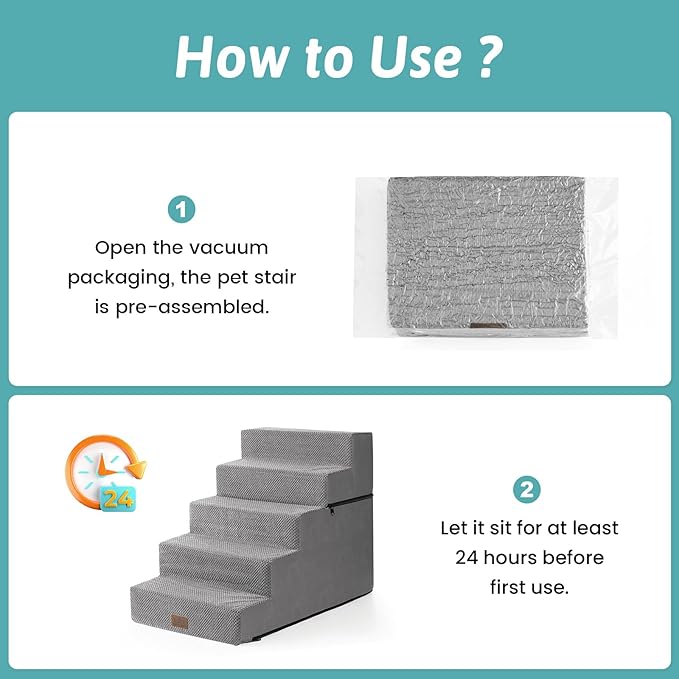 COZY KISS Dog Stairs for Small Dogs, 17.7" Extra Wide Detachable Pet Stairs for Couch and Bed, 23.6" H Non-Slip Dog Steps for Puppies and Old Cats, 17.7x29.5x23.6 inch, Grey