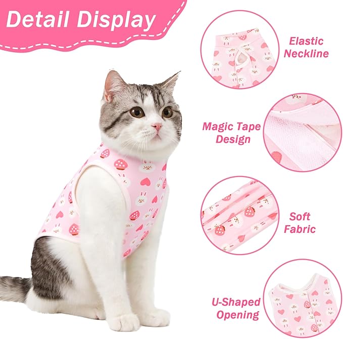 Coppthinktu Cat Recovery Suit Female Cats Onesie for Cats, Breathable Cat Surgery Suit for Surgical Abdominal Wounds Skin Diseases, Cute Kitten Spay Recovery Suit E-Collar Alternative Anti Licking