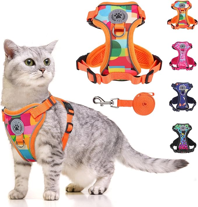 BEAUTYZOO Cat Harness and Leash for Walking, Escape Proof Soft Adjustable Vest Harnesses for Small Cats Kittens, Easy Control Breathable Reflective Strips Jacket, Orange, S