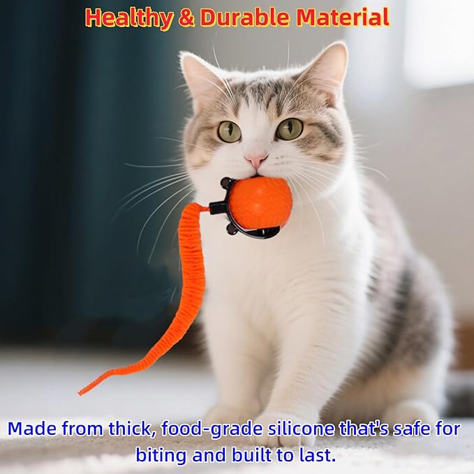 GoldenLife Interactive Cat Toys for Indoor Cats, Hamster Ball with Speedy Tail 2.0, Safe Silicone，3 Modes (Speed/Light) & Type-C Charging, Durable Moving Dog Toy for Indoor Cats/Dogs (Blue)