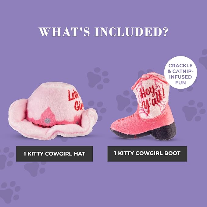 Haute Diggity Kitty Cowgirl Set, Plush Cat Toys Catnip Filled with Interactive Crackle Sound, Safe & Durable Toys for Cat & Kitten, 2 Pcs