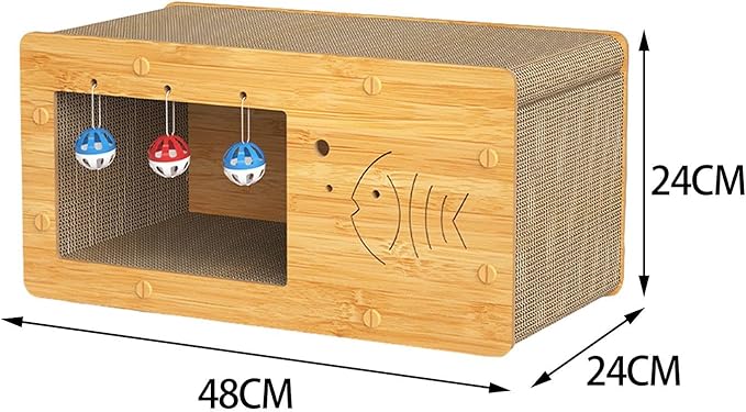 Cat Nest Cat Bed with Scratching Board Activity Toys Non Slip Decoration Multifunctional Crafts Furniture Protection Cat Cardboard Bed, Fish Pattern, L