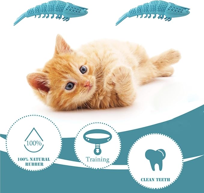 Cat Toothbrush Catnip Toy,Interactive Rubber Dental Care for Pet Kitten Kitty, Crayfish-Shaped Safe Chewing Toy Tooth Cleaning Resistant Cat Toy(2 Pack)