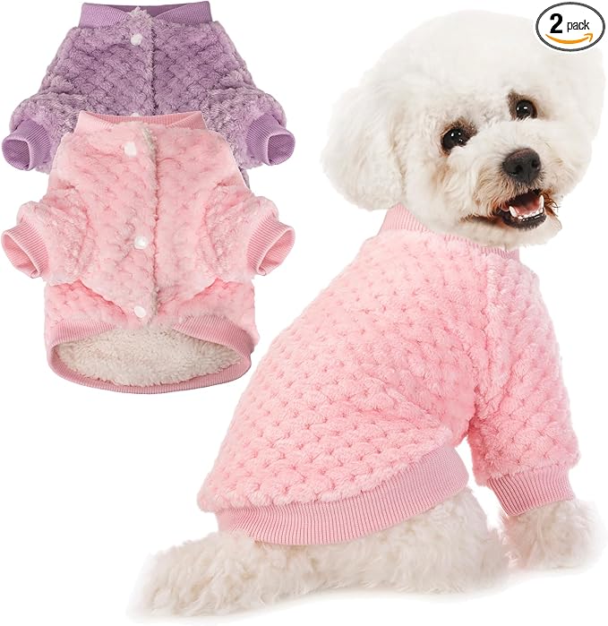 POMIU Dog Sweater, Dog Sweaters for Small Medium Dogs or Cat, Warm Soft Flannel Pet Clothes for Dogs Girl or Boy, Dog Shirt Coat Jacket (Coat Pink+Purple, X-Small)