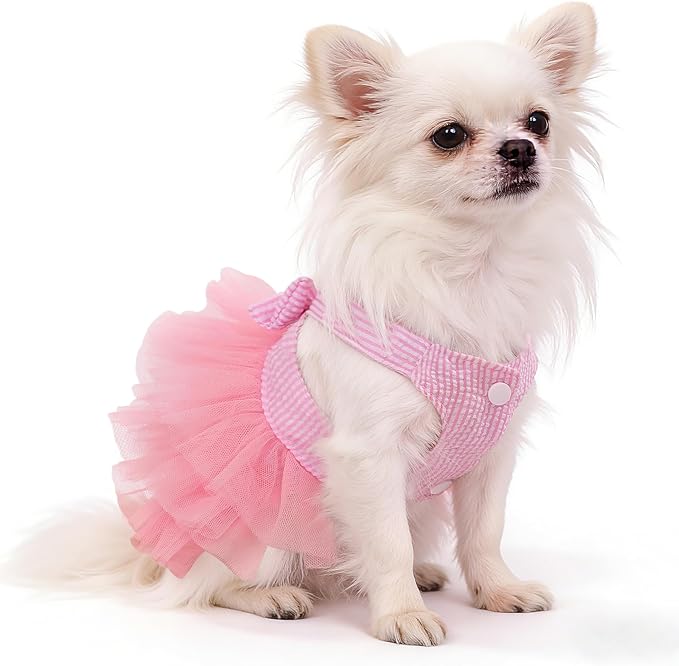 Dog Dress, Fashion Puppy Tutu Princess Dresses for Small Dogs Girl, Sweet Skirt with Dog Bowknot Clips, Spring Dog Cat Clothes Pet Apparel (Pink Dress Tutu, Medium)