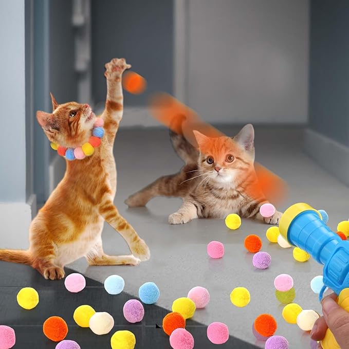 AIERSA Interactive Cat Toys for Indoor Cats, Cat Ball Launcher with 30 Plush Balls for Bored Adult Cats, Cat Toy Gun with Pom Poms, Cat Lover Gifts for Women