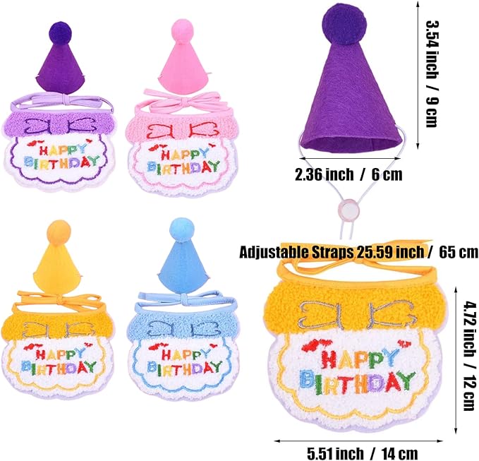 Lasflores Purple Girl Cat Birthday Supplies Set - Kitten Hat, Number Decor & Happy Birthday Banner Outfits