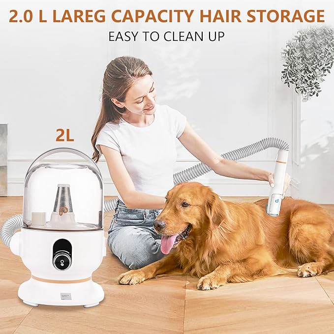 Pet Grooming Kit & Vacuum Suction 99% Pet Hair, 5 In-1 Pet Grooming Kit With 2L Large Capacity Dust Cup, Low Noise Dog Hair Remover for Shedding Grooming Dogs Cats and Other Animals,