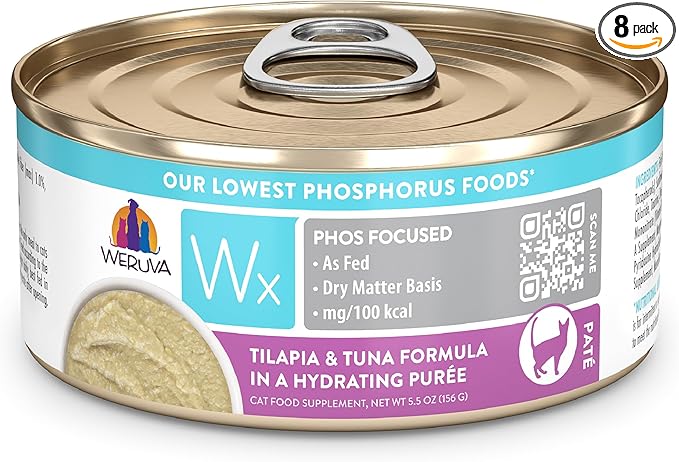 Weruva Wx Phos Focused Tilapia and Tuna Formula in a Hydrating Puree 5.5oz Can, Pack of 8