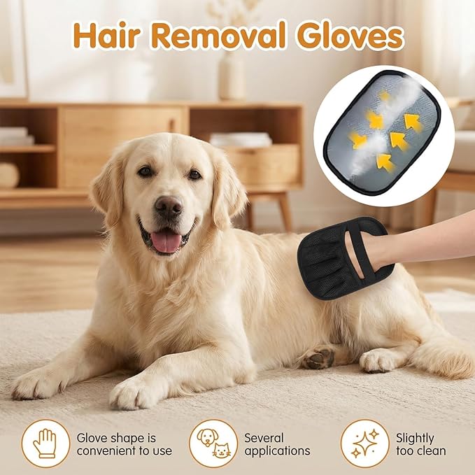 Electrostatic Pet Hair Removal Gloves for Cats & Dogs–Upgraded Reusable Magic Brush Tool for Quick Wiping on Couch,Carpet,Laundry,Car Seat & Pet Beds(2PC,Black)