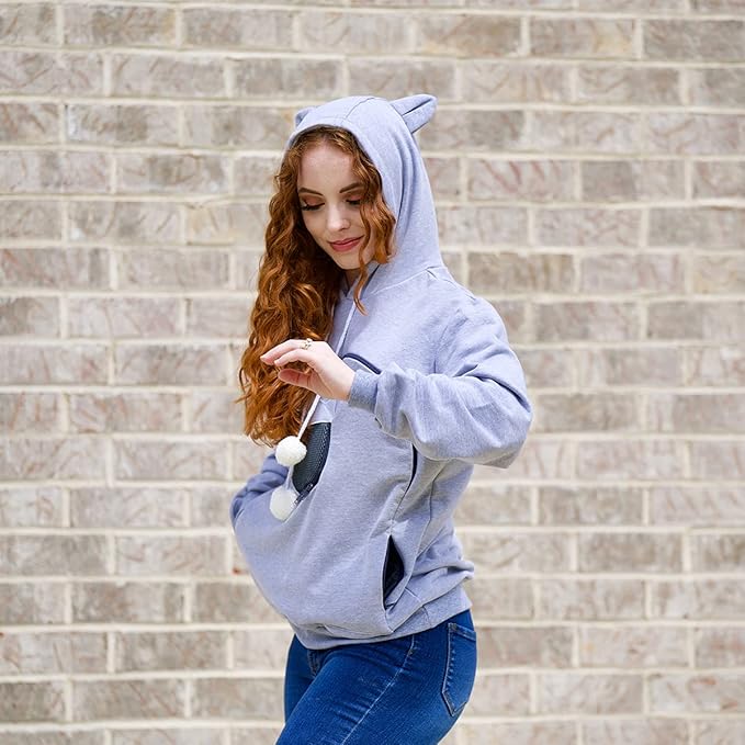 ALYC Pet Carrier Hoodie Cat Dog Pouch Holder Sweatshirt Large Pocket Pullover Shirt with Cat Ear for Women
