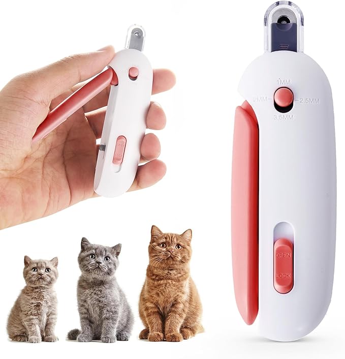 Cat Nail Clipper Adjustable Size, Cat Claw Clippers with 3-Size Trimming Hole & Hidden Nail File Round Hole Blade Pet Grooming Tool for Kittens & Indoor Cats