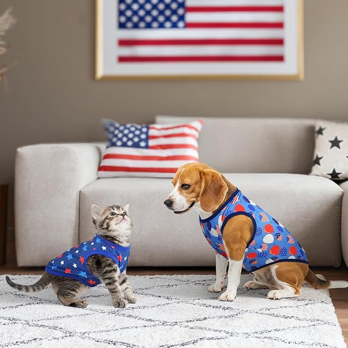 4-Pack Patriotic Dog Tank Tops 4th of July USA Flag Star Stripe Puppy Sleeveless Outfits America 250th Anniversary Pet Shirts for Small Medium Puppy Dogs Cats XL