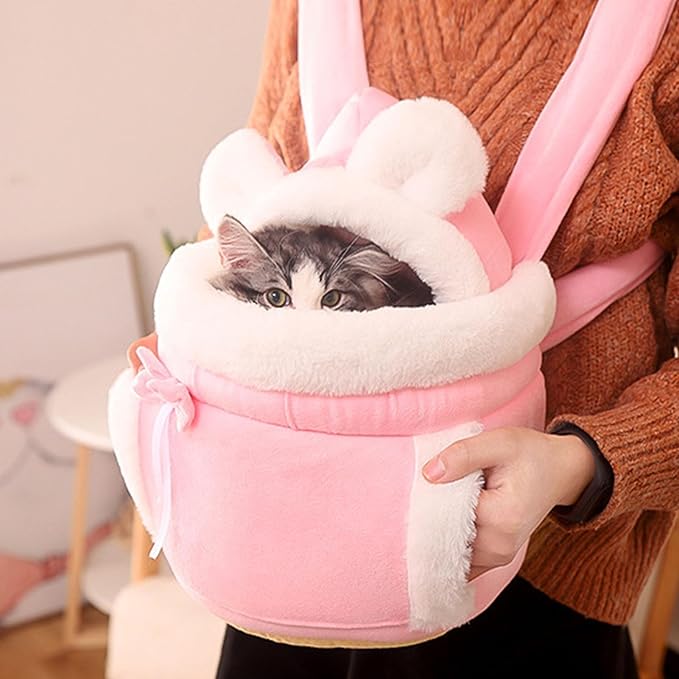 Cat Bag Carrier, Double Pocket Cat Front Pack, Comfortable Sling Carrier with Adjustable Buckle, Cozy Travel Carrier (Pink, Large)
