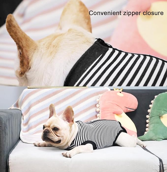 Dogs Cats Recovery Suit After Surgery Professional Pet Recovery Shirts Dog Abdominal Wounds Bandages Black-White XL
