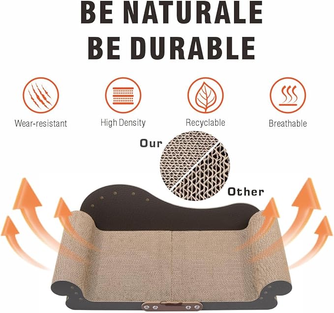 Extra Large Cat Scratcher Bed, 26.5" Sofa Shaped Cardboard Scratch Pad & Couch, Durable Cat Lounger, Furniture Protector for Large Cats & Multi-Cat Households (Black)