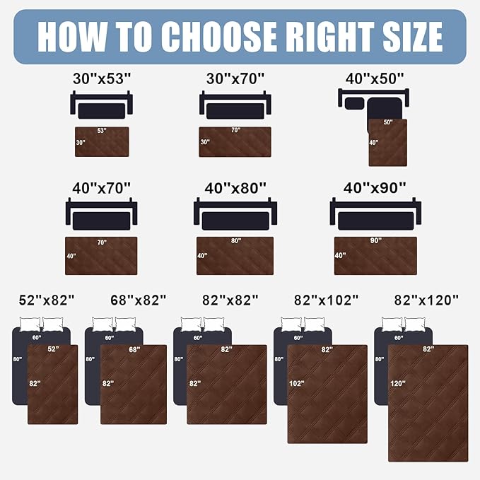 Smiry Waterproof Dog Bed Cover Blanket 30x53, Soft Reversible Pet Blanket, Washable Leakproof Cats Dogs Couch Cover for Sofa, Couch, Furniture, Brown/Brown
