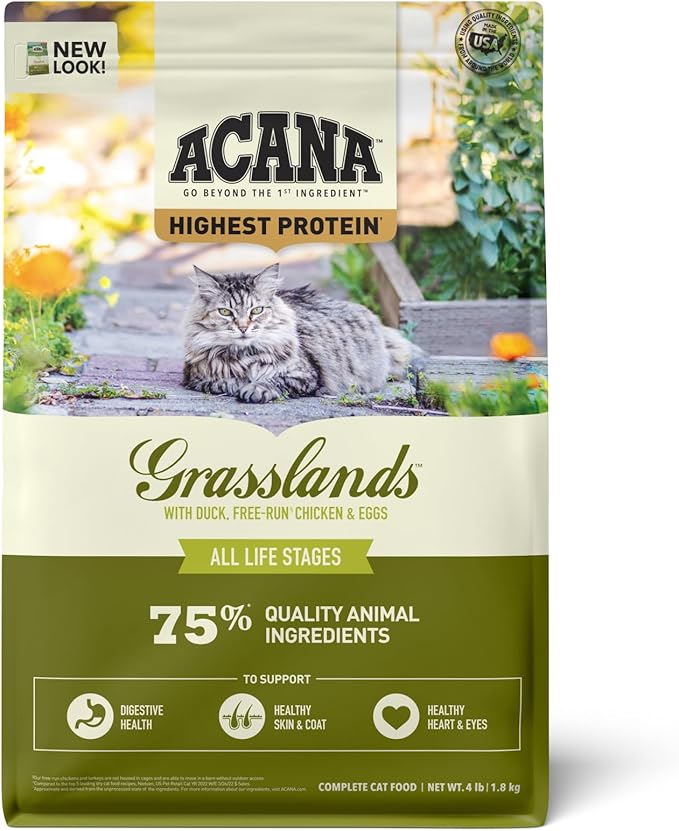 ACANA Grain-free Dry Cat Food Grasslands Chicken Duck Turkey Fish and Quail 4lb Bag