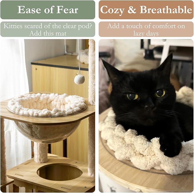 Cat Knitted Bed Mat, Extra-Soft Washable Warm Round Pads Cushions for Indoor Kittens, Cat Trees Towers, Perfect for Kneading and Sleeping (White,Medium)