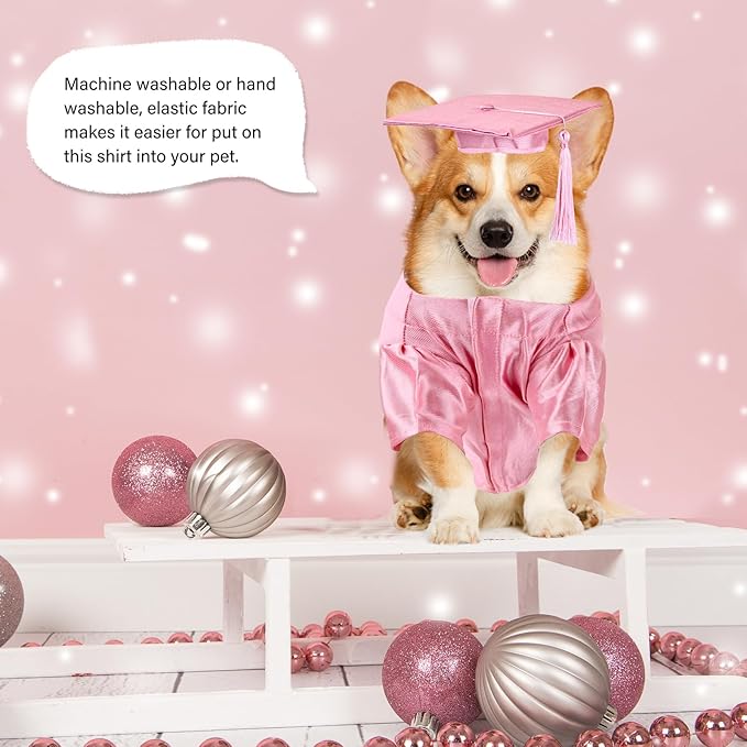 Dog Graduation Cap and Gown, Dogs Cats Graduation Holiday Halloween Costume Accessory(Pink,Large)