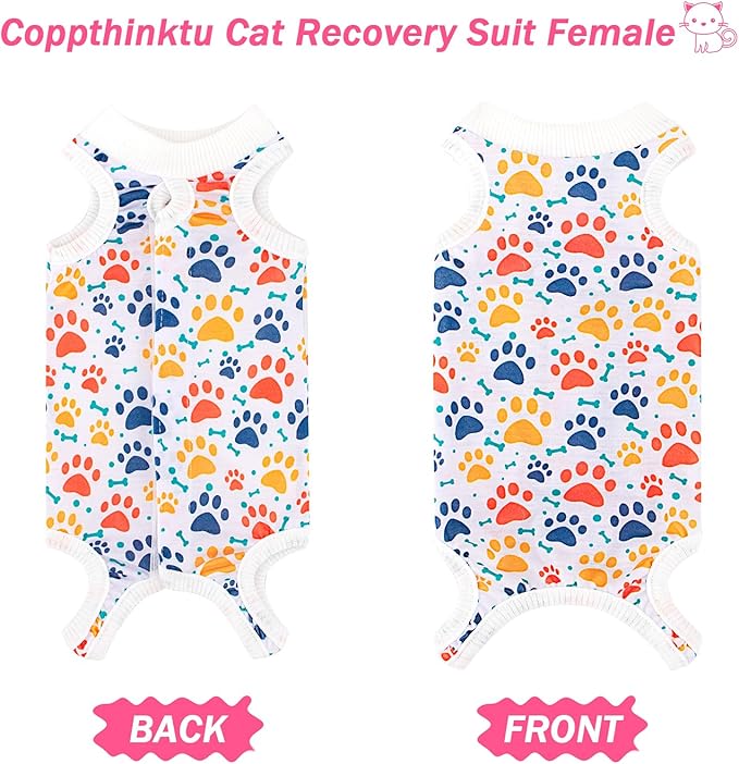 Coppthinktu Cat Recovery Suit Female Cats Onesie for Cats, Breathable Cat Surgery Suit for Surgical Abdominal Wounds Skin Diseases, Cute Kitten Spay Recovery Suit E-Collar Alternative Anti Licking