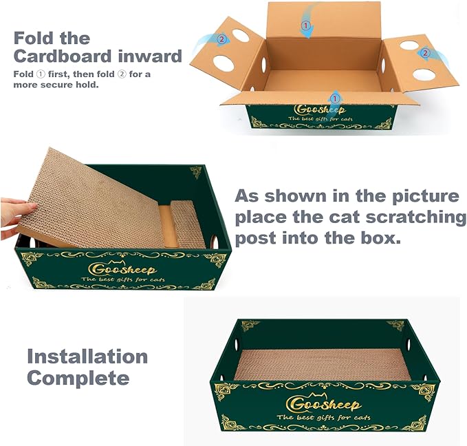 Goosheep Cat Scratching Board Cat Scratching Post,2-in1 L Shaped Cats Cardboard Scratcher with Box, Kitten Scratcher Ball Wall Scratchers Pad for Indoor Cats Grey