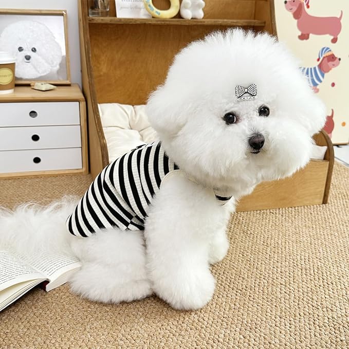 Lightweight Stretchy Dog Tank Top - Soft Sleeveless Shirt for Small Dogs, Breathable Striped Pet Clothes for Chihuahua, Puppy
