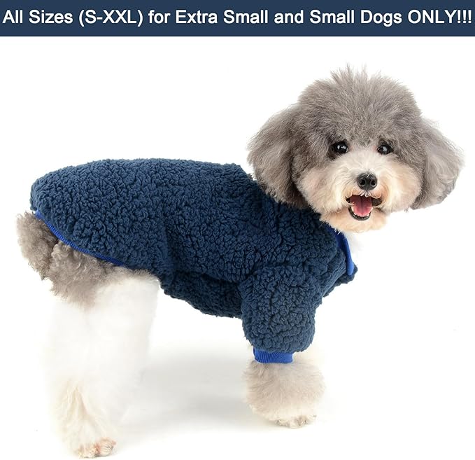 Zunea Sherpa Small Dog Sweater Coat Winter Fleece Puppy Clothes Warm Chihuahua Jacket Jumper Clothing Fall Pet Cat Doggy Boy Girl Shirt Apparel for Cold Weather Blue XXL