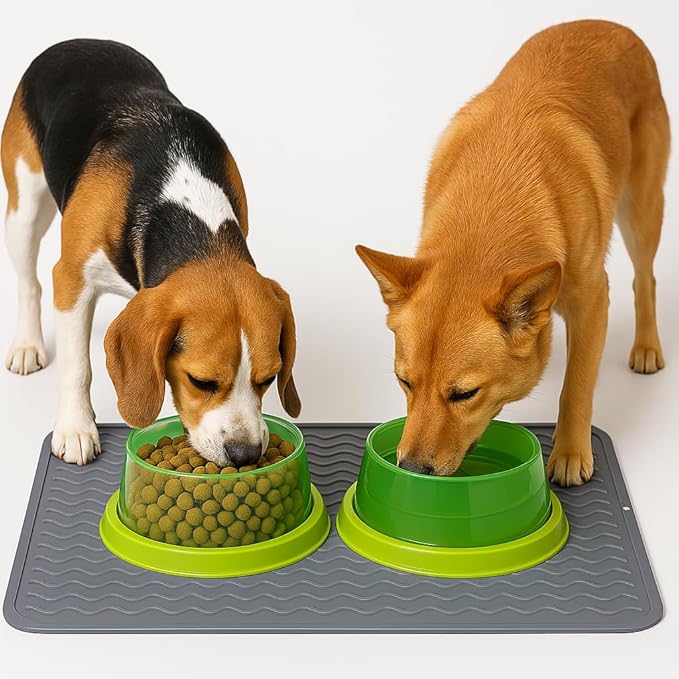 Silicone Pet Feeding Mat for Dogs, Cats, Small Animals, Non-Slip Waterproof Food and Water Mat with Raised Edge, BPA-Free Convenient Hook Storage by Dependable Industries (Blue, 12 x 16 inch)