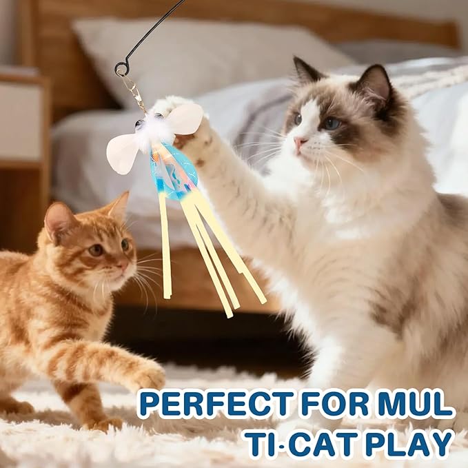 Walfront Interactive Cat Toys with Sky Blue and Pink Flower Suction Base, Indoor Cat Toy for Overweight or Inactive Cats, Multi Cat Homes, Boosts Activity, Self Play and Interactive Fun