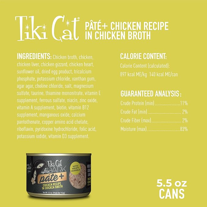 Tiki Cat After Dark Pate+ Wet Cat Food, Chicken, 5.5 oz. Cans (Pack of 8)