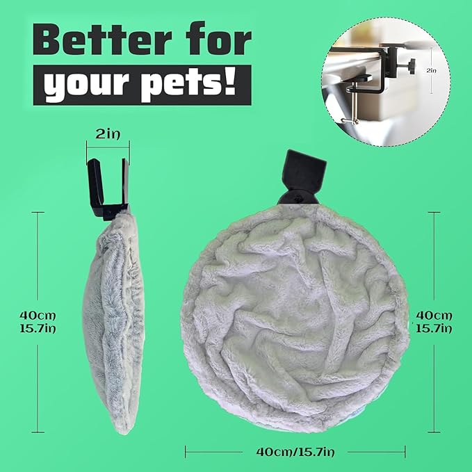 Round Cat Desk Bed, Space-Saving Elevated Pet Hammock for 40lbs Cats & Kittens, All-Season Office Workspace Cat Bed, Sturdy Desk-Mounted Seat with Washable Breathable Fabric, 360 View