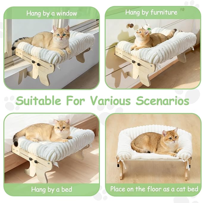 Woochpet cat Window Perch for Indoor Cats Large Window Hammock with Washable Cover Suitable for All Seasons cat Window Bed for Adults Cats and Kittens(White)