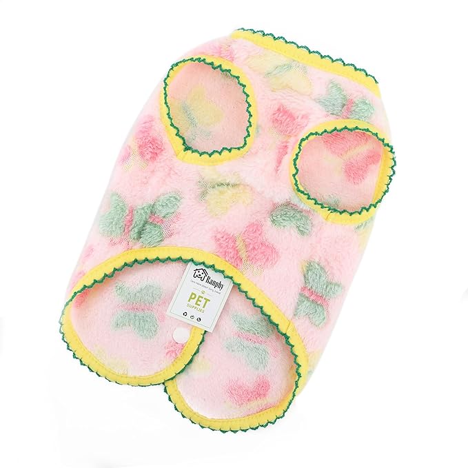 Cute Jacquard Butterflies Pet Fleece Vest for Small Dog Puppy Sleeveless Sweater Back Button Down Yorkie Chihuahua Fall Winter Clothes Cat Clothing,Pink,M