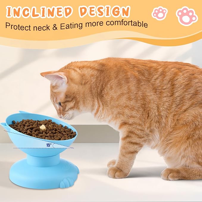 4 Pcs Raised Elevated Cat Bowls for Indoor Cats Removable 15° Tilted Raised Kitty Food Bowls Plastic Extra Wide Feeding Dish for Food Water Anti Vomiting