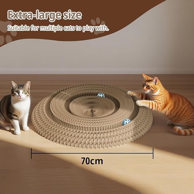 Kitty Curls Magic Organ Cat Scratching Board with 2 Bell Ball,Foldable Accordion Kitty Cat Scratcher,Corrugated Cardboard Scratching Pad,Blue Big Fish