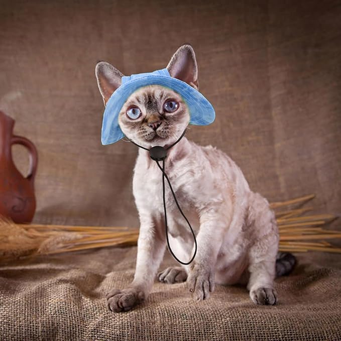 QBLEEV Cat Hats for Cats Only, Sphynx Hat with Ear Hole, Hairless Cat Cowboy Hats for Birthday Party Halloween, Kitten Headwear Sun Sombrero Caps, Chihuahua Sunscreen Baseball Outdoor Climbing Cap