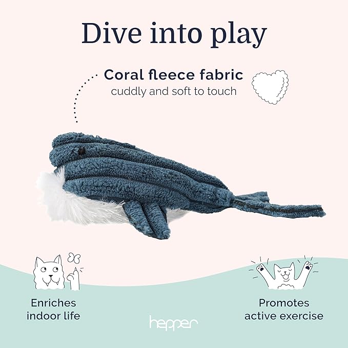 Hepper Whale Plush Toy - Unique, Durable & Quiet Cat Toys for Physical & Mental Stimulation - Best for Kittens, Senior Cats & All Breeds - Indoor Playtime