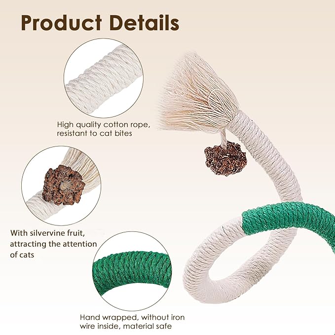 Letalong 3 PCS Cotton Rope Cat Toys with 3 Pack Catnip for Indoor Cats, Interactive Cat Rope Toys with Silvervine Fruit for Cats and Kittens, Handmade Pet Chew Toys for Teeth Cleaning
