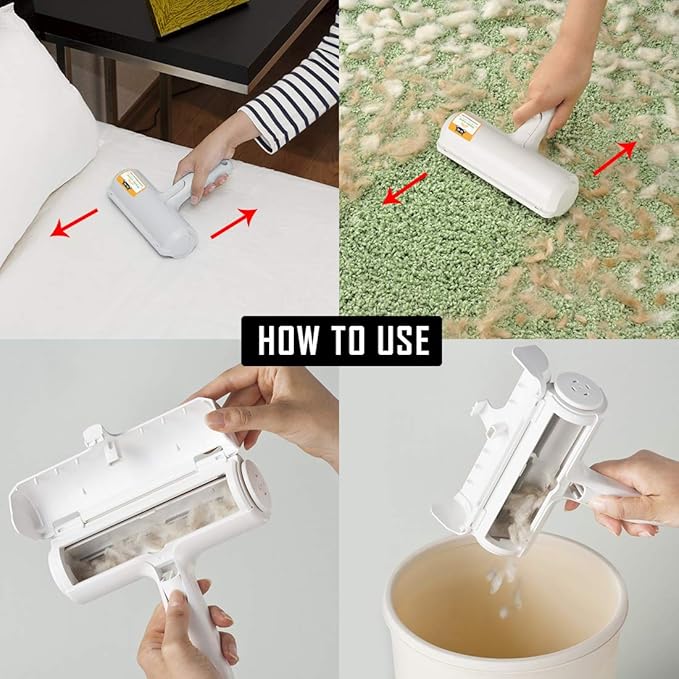 Pet Hair Remover Roller - Lint Roller for pet Hair - Self Cleaning Dog & Cat Hair Remover - Remove Dog, Cat Hair from Furniture, Carpets, Bedding, Clothing and More. White
