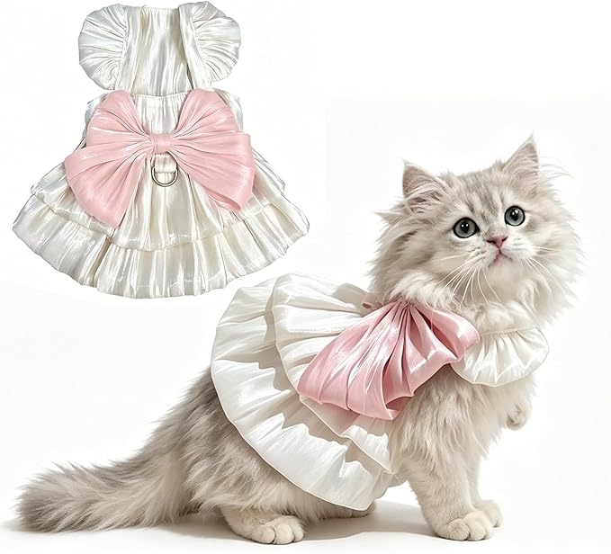 Dog Dress Cat Dresses for Small Girl Chihuahua Yorkie Clothes Pet Princess Skirts with Bow Knot Doggie Summer Costume Outfits for Birthday Party Wedding