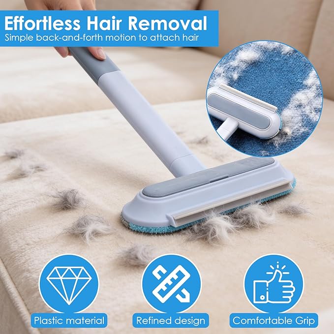 4 Pack Pet Hair Removal Tool, 2026 New 4 in 1 Dog Cat Hair Remover for Furniture, Reusable Pet Hairs Remover Brush with Extendable Handle, Multifunctional Fur Cleaner for Couch Carpets Bedding Clothes