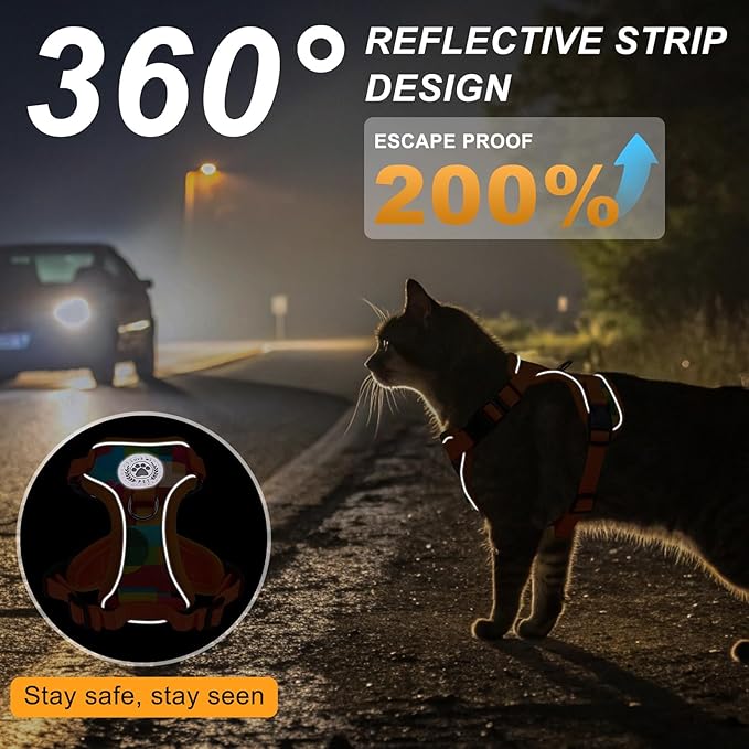 BEAUTYZOO Cat Harness and Leash for Walking, Escape Proof Soft Adjustable Vest Harnesses for Small Cats Kittens, Easy Control Breathable Reflective Strips Jacket, Orange, S