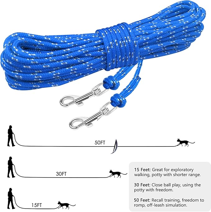 Rypet Reflective Cat Long Leash - 30 FT Escape Proof Walking Leads Yard Long Leash Durable Safe Personalized Extender Lead Traning Play Outdoor for Kitten, Puppy, Rabbit and Small Animals